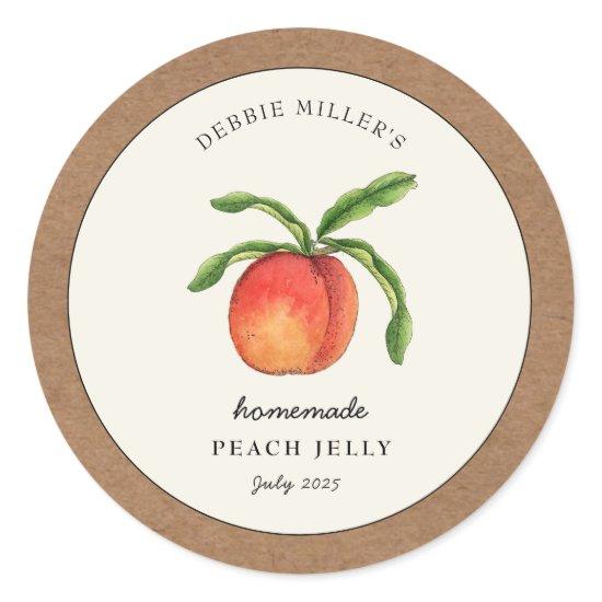 Peach Jelly, Jam Jar with Kraft paper border Classic Round Sticker