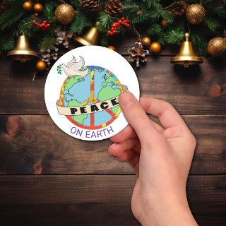 Peach on Earth Globe Peace Dove Classic Round Sticker