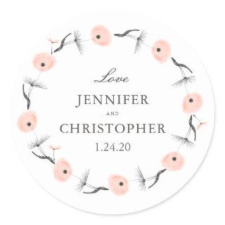 Peach Watercolor Dandelion Wedding Custom Favor Classic Round Sticker