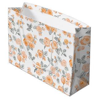 Peach watercolor roses pattern large gift bag