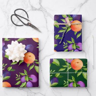 Peaches Plums Purple Cute Fruit Botanical Pattern  Sheets