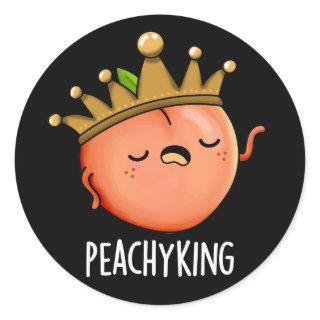 Peachy King Funny Peach Pun Dark BG Classic Round Sticker