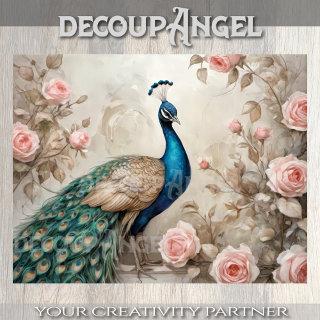 Peacock and Romantic Roses - Decoupage - Tissue Paper