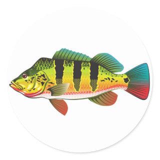 Peacock Bass bright Ocean Gamefish illustration Classic Round Sticker