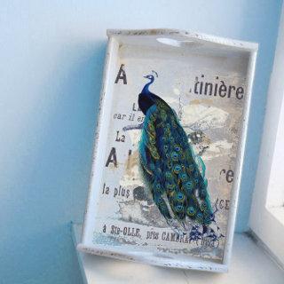 Peacock Bird French Typography Ad Blue Decoupage   Tissue Paper