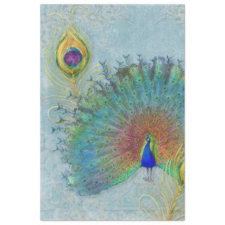 Peacock Decoupage Dusty Blue Teal Vintage Feather  Tissue Paper