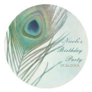 Peacock Feather Boho Chic Watercolor Party Favor Classic Round Sticker