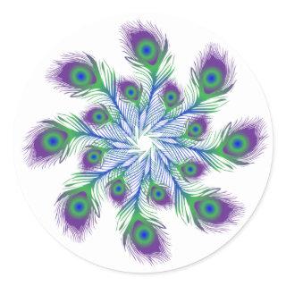 PEACOCK FEATHER CIRCLE DESIGN CLASSIC ROUND STICKER