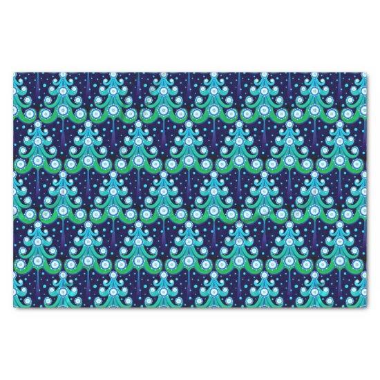 Peacock Feather Colors Christmas Trees Art Pattern Tissue Paper