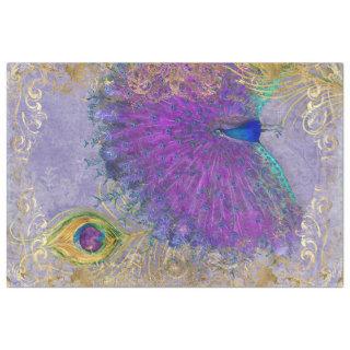 Peacock Feather Purple Gold Foil Baroque Decoupage Tissue Paper