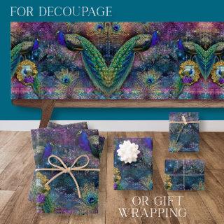Peacock Feathers Elegant Glitter Pink Decoupage  Sheets
