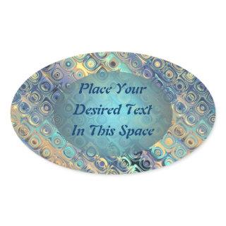 Peacock Feathers Retro Abstract Customizable Text Oval Sticker