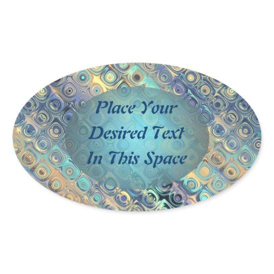 Peacock Feathers Retro Abstract Customizable Text Oval Sticker