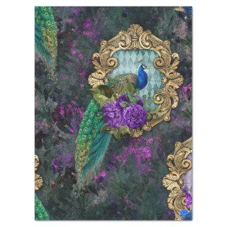 Peacock, Flowers, and Gold Frame Decoupage Tissue Paper