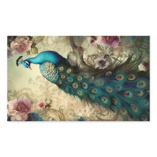 Peacock Garden Rectangular Sticker
