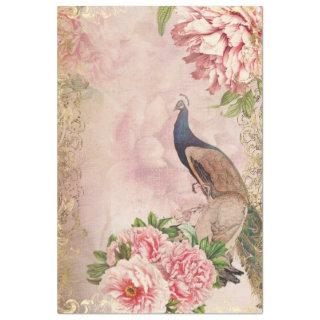 Peacock Peony Floral Blush Pink Gold Decoupage Tissue Paper