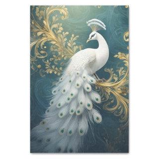 Peacock Sitting Pretty, White Feather Cascade Tissue Paper