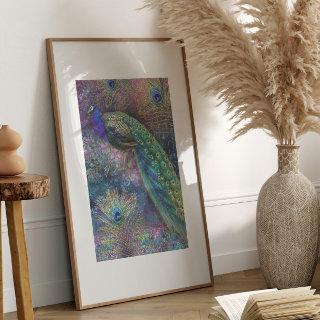 Peacock w Feathers Elegant Gold Glitter Decoupage Tissue Paper