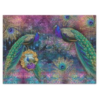 Peacocks Elegant Feathers Glitter Pink Decoupage Tissue Paper