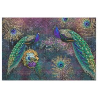 Peacocks Elegant Feathers Gold Glitter Decoupage Tissue Paper