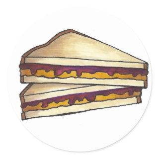 Peanut Butter and Grape Jelly Sandwich PBJ Lunch Classic Round Sticker