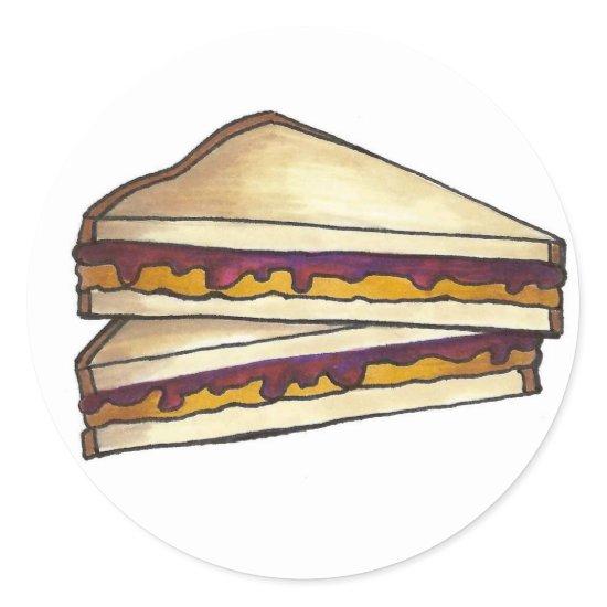 Peanut Butter and Grape Jelly Sandwich PBJ Lunch Classic Round Sticker