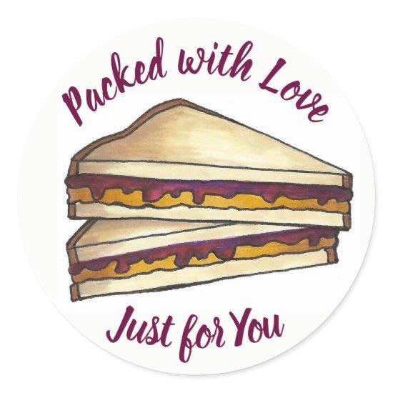 Peanut Butter Sandwich Packed with Love Lunch PBJ Classic Round Sticker