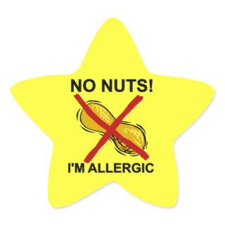 Peanut NO Nuts I'm Allergic Star Sticker