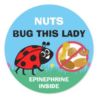Peanut Tree Nut Allergy Alert Epinephrine Ladybug Classic Round Sticker