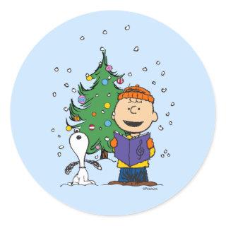 Peanuts | Christmas Caroling Classic Round Sticker