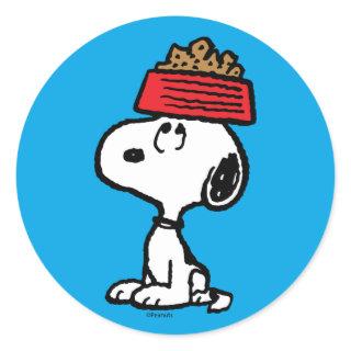 Peanuts | Snoopy Balancing His Dog Dish Classic Round Sticker