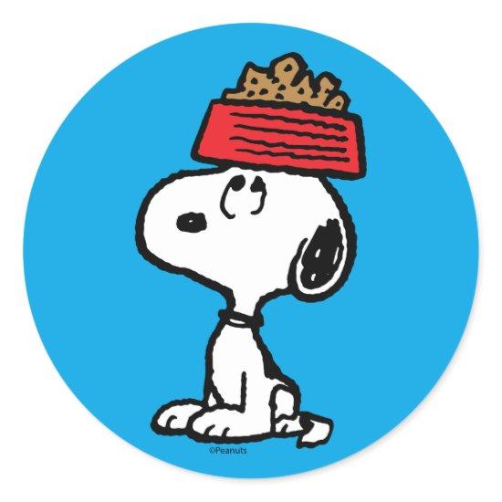 Peanuts | Snoopy Balancing His Dog Dish Classic Round Sticker