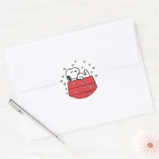 Peanuts | Snoopy Doghouse Snowflakes Classic Round Sticker