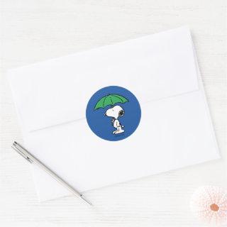Peanuts | Snoopy Green Umbrella Classic Round Sticker