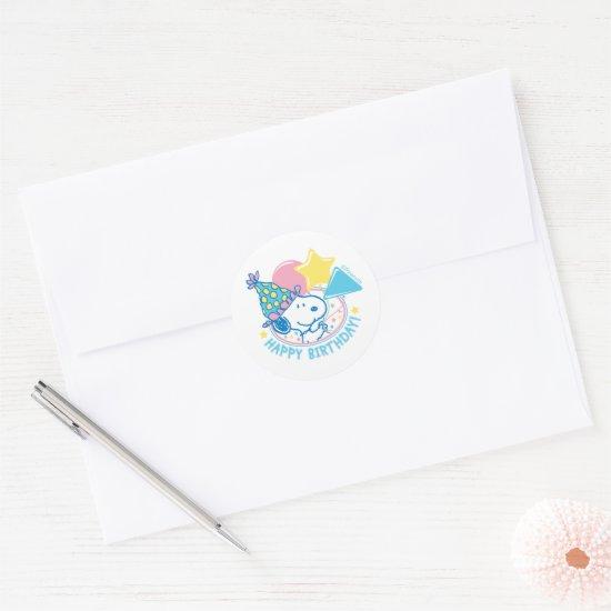PEANUTS | Snoopy Happy Birthday Balloons Classic Round Sticker