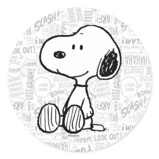 PEANUTS | Snoopy on Black White Comics Classic Round Sticker