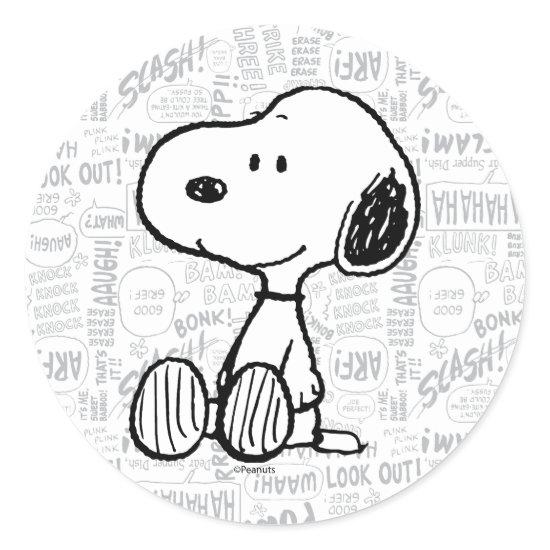 PEANUTS | Snoopy on Black White Comics Classic Round Sticker