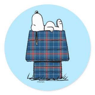 Peanuts | Snoopy Plaid Flannel Holiday Dog House Classic Round Sticker