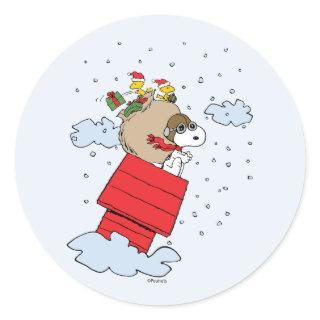 Peanuts | Snoopy the Flying Ace at Christmas Classic Round Sticker