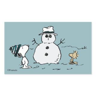 Peanuts | Snoopy & Woodstock Build A Snowman Rectangular Sticker