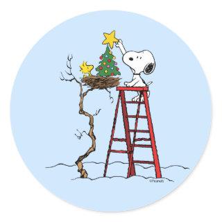Peanuts | Snoopy & Woodstock Christmas Tree Classic Round Sticker