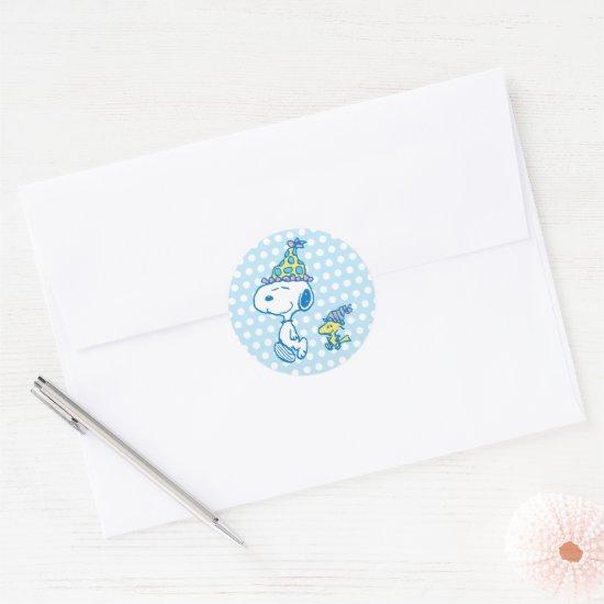 PEANUTS | Snoopy & Woodstock Party Polka Dots Classic Round Sticker