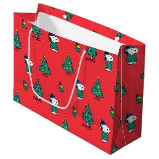 Peanuts | Snoopy & Woodstock Red Christmas Pattern Large Gift Bag