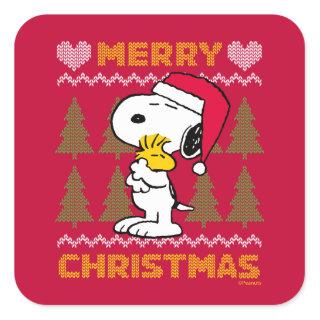 Peanuts | Snoopy & Woodstock Santa Claus Hug Square Sticker