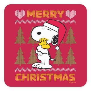 Peanuts | Snoopy & Woodstock Santa Claus Hug Square Sticker