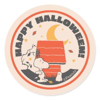 Peanuts | Vintage Snoopy Scared By Ghost Classic Round Sticker