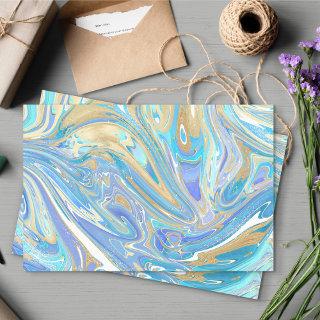 Pearlescent Aqua & Gold Liquid Marble Tissue Paper