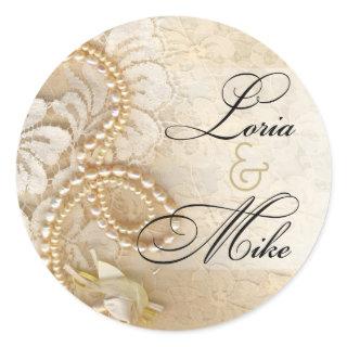 Pearls and Lace Favor | eggshell Classic Round Sticker