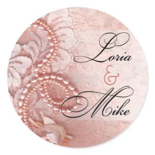 Pearls and Lace Favor | peony pink Classic Round Sticker