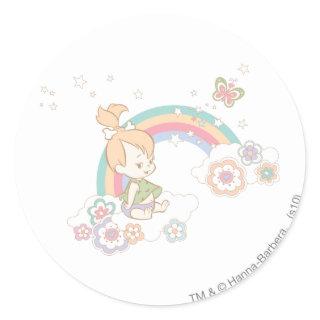 PEBBLES™ Rainbow and Flower Clouds Classic Round Sticker